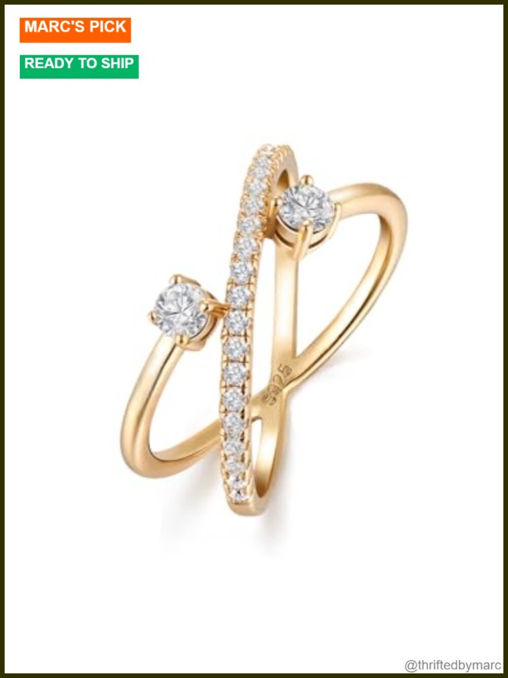 Criss Cross Moissanite Eternity Ring 925 Sterling Silver Gold Plated Stackable
